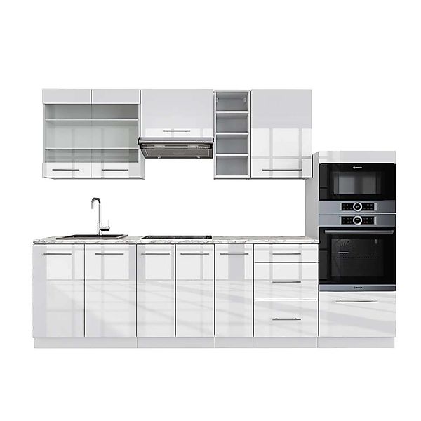 Vicco Fame-Line Küchenzeile Weiß Hochglanz/Weiß 280 cm AP Marmor günstig online kaufen