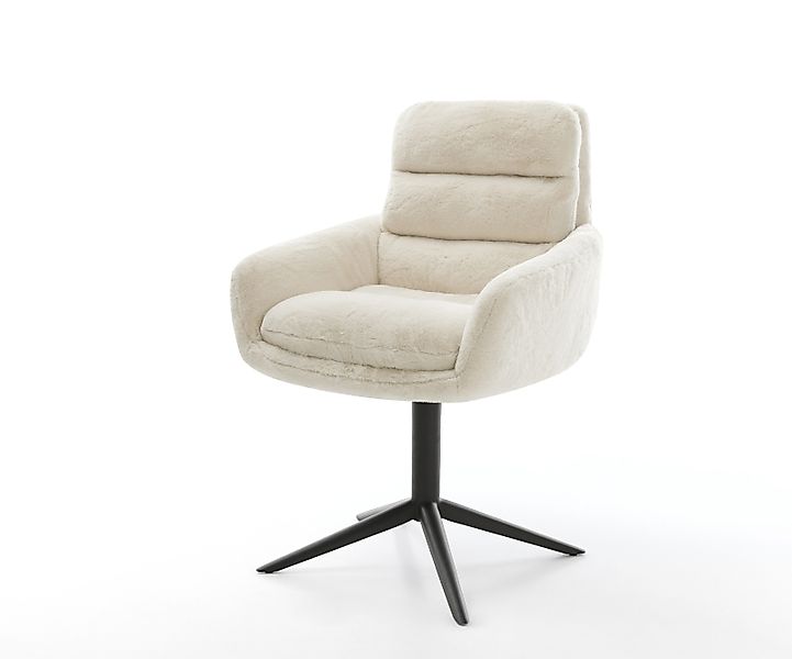 Drehstuhl Abelia-Flex mit Armlehnen Plüsch Creme-Weiß Fußkreuz Schwarz 360° günstig online kaufen