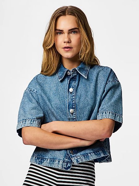 pieces Jeansbluse "PCSKY SS A-SHAPE DENIM TOP NOOS BC" im Oversized-Schnitt günstig online kaufen