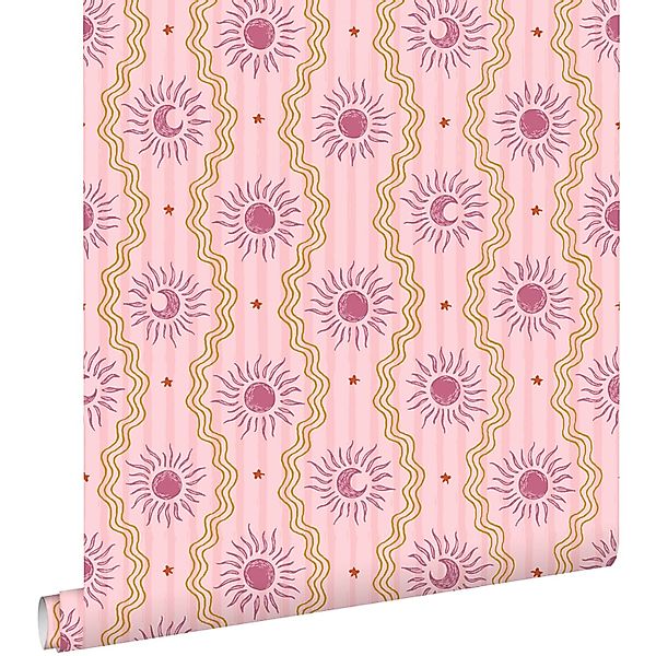 ESTAhome Tapete Retro-Ornamente Lila Rosa und Gelb 50 x 900 cm günstig online kaufen