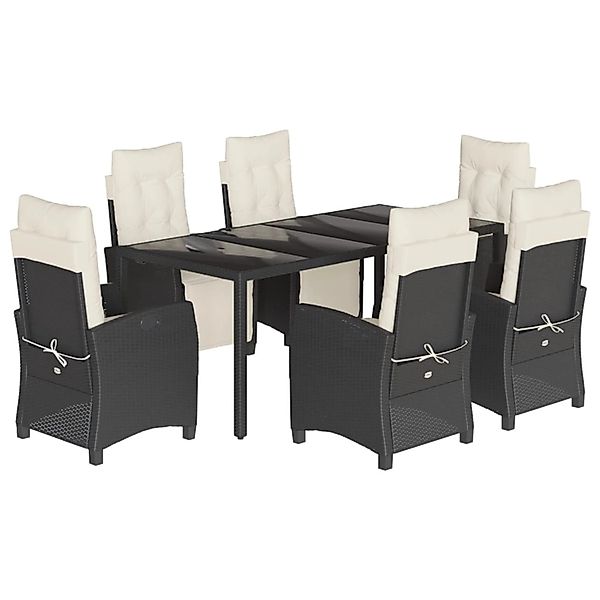 vidaXL 7-Tlg Garten-Essgruppe mit Kissen Schwarz Poly Rattan 3212886 günstig online kaufen