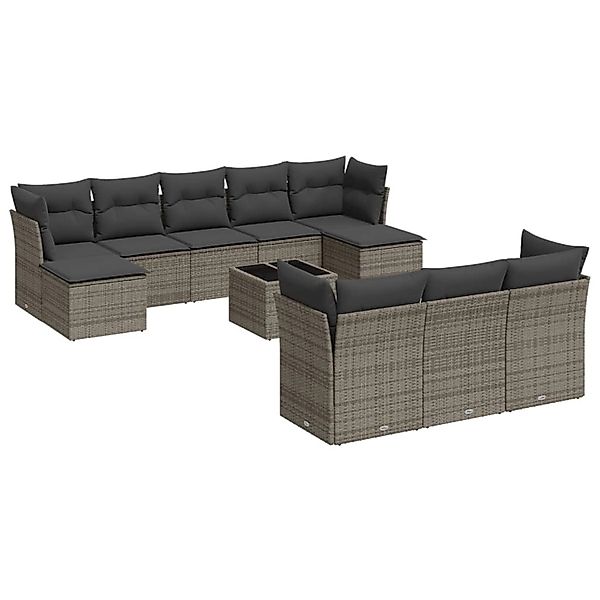 vidaXL 11-tlg Garten-Sofagarnitur mit Kissen Grau Poly Rattan Modell 24 günstig online kaufen