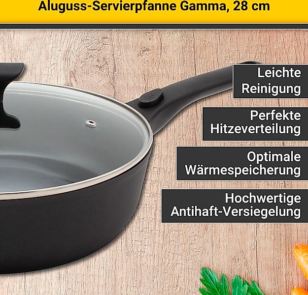 Krüger Servierpfanne »Aluguss Pfanne GAMMA mit Glasdeckel, 28 cm, mit abneh günstig online kaufen