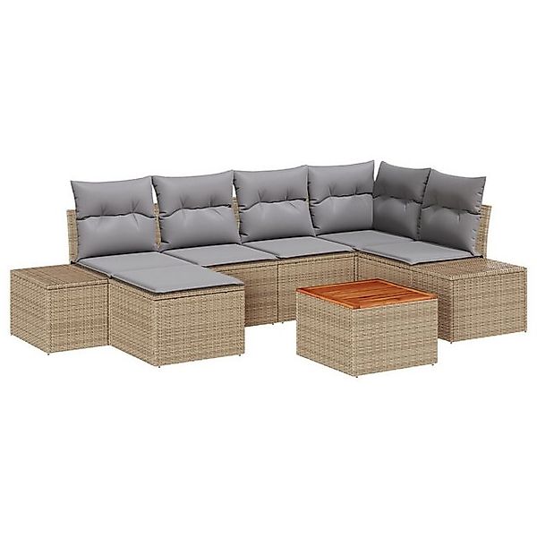 vidaXL Loungesofa 7-teiliges Garten Sofa Set mit Kissen Beige Poly Rattan, günstig online kaufen