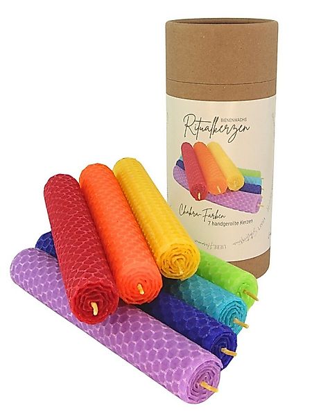 Wachsmann Bienenprodukte Bienenwachskerze Set in den 7 Chakra Farben, handg günstig online kaufen