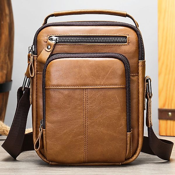 YUBRO-STUDIO Schultertasche Herren Umhängetasche Leder Rindsleder günstig online kaufen