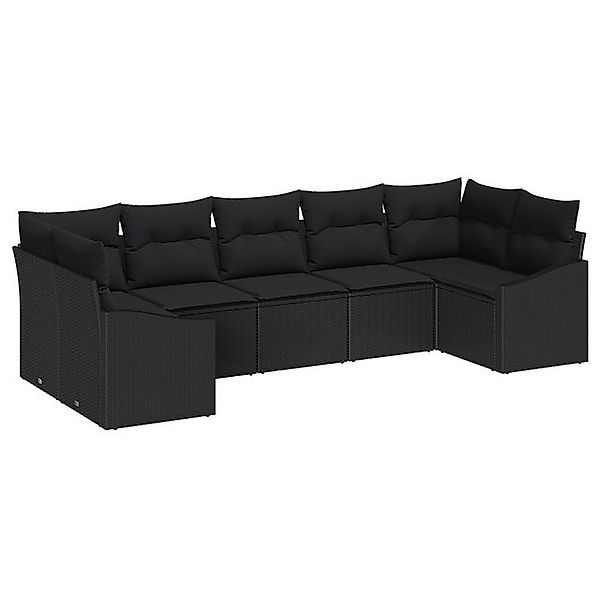 vidaXL Loungesofa 7-tlg. Garten-Sofagarnitur mit Kissen Schwarz Poly Rattan günstig online kaufen