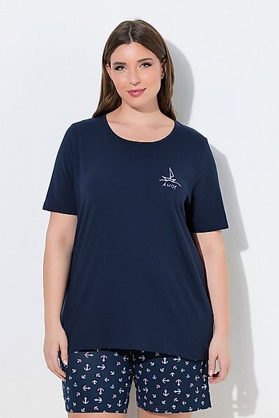 Ulla Popken Pyjama Pyjamashirt Segelboot Rundhals Halbarm günstig online kaufen