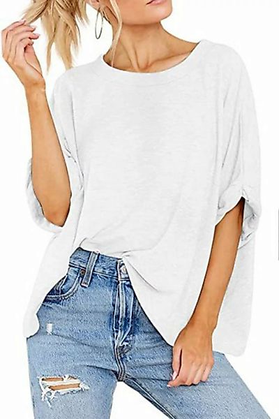 JDMGZSR Blusentop Damen Stapel von Ärmeln T-Shirt Rundhalsshirt einfarbig O günstig online kaufen