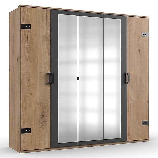 Lomadox Kleiderschrank SUNDERLAND-43 Eiche graphit grau Industrial Style 3 günstig online kaufen