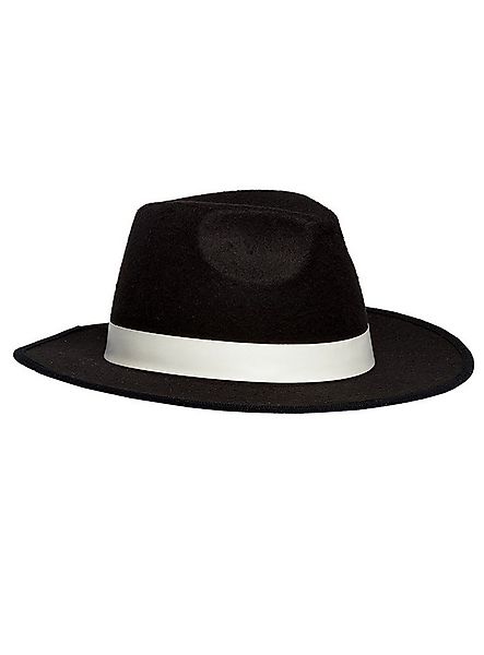 Boland Kostüm Mafia Hut, Schwarzer Fedora mit weißem Hutband im Gangsterloo günstig online kaufen