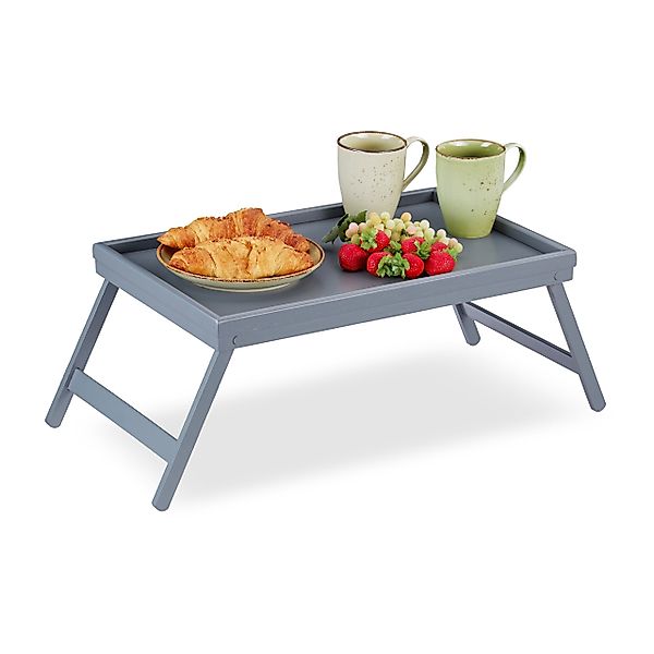 relaxdays Tabletttisch Betttablett Bambus grau günstig online kaufen
