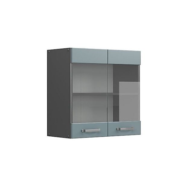 Vicco Küchenglasschrank R-Line Glashängeschrank Blau-Grau/Anthrazit 60 cm günstig online kaufen