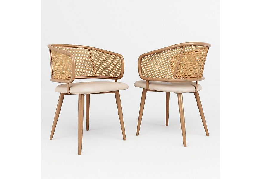 MC Star Esszimmerstuhl 2 Stk mit Rattan-Rückenlehne, Sitzkissen aus PU-Lede günstig online kaufen