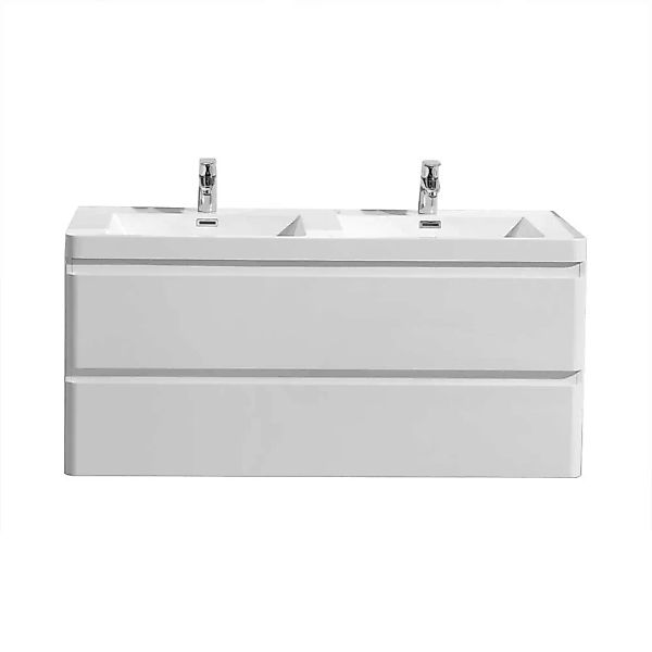 Zwei Personen Waschtisch in Weiß Hochglanz Einlass-Doppelwaschbecken günstig online kaufen