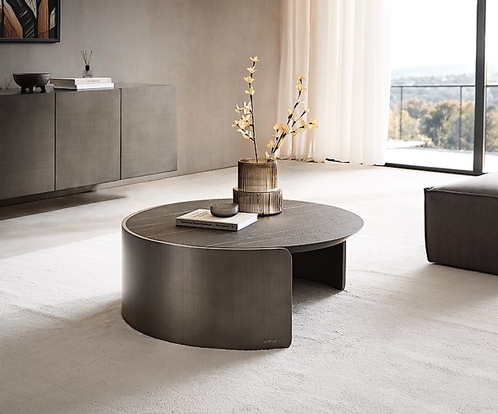 Couchtisch Haru 90x35 cm Keramik Laminam® Noir Desir Braun Metallic Silber günstig online kaufen