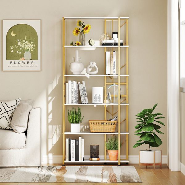 COSTWAY Bücherregal, geometrisches Standregal, 6-stöckig, Metallrahmen günstig online kaufen