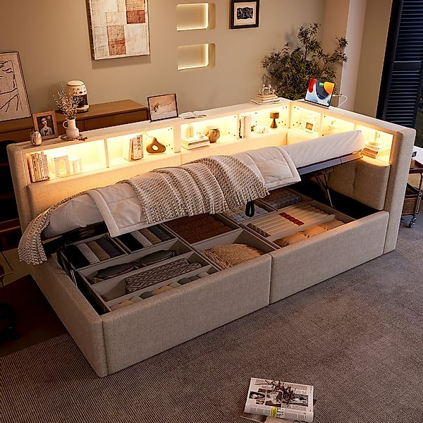OKWISH Schlafsofa Polsterbett Kinderbett, mit hydraulischem günstig online kaufen