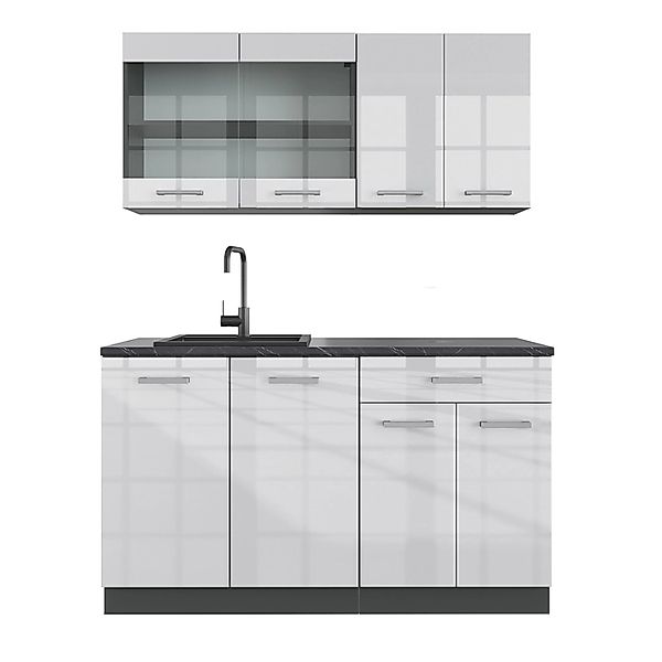 Vicco R-Line Singleküche Weiß Hochglanz/Anthrazit 140 cm ohne Arbeitsplatte günstig online kaufen