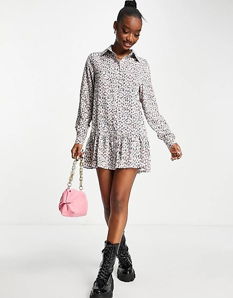 AX Paris Plus – Mini-Hemdkleid in Grau mit Blümchenmuster günstig online kaufen