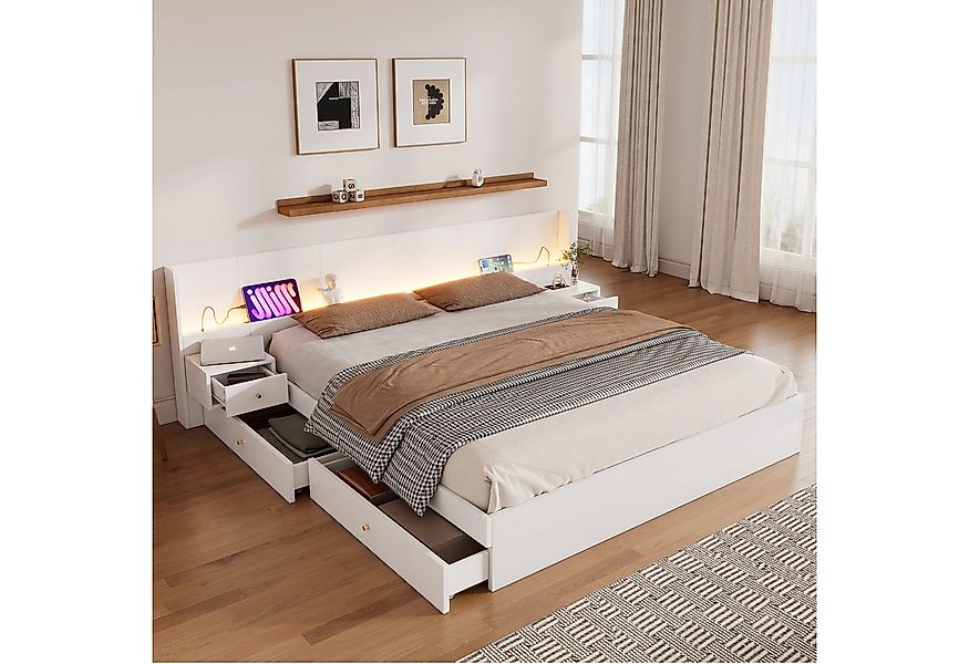 MODFU Polsterbett Modernes Doppelbett (Holzbett, Jugendbett, 1-tlg., 2 Schu günstig online kaufen