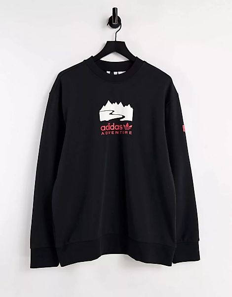 adidas Originals – Adventure – Sweatshirt mit mittigem Print in Schwarz günstig online kaufen