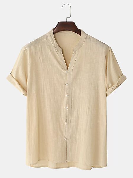 Herren Cotton Plain Solid Color Light Kurzarmhemden günstig online kaufen