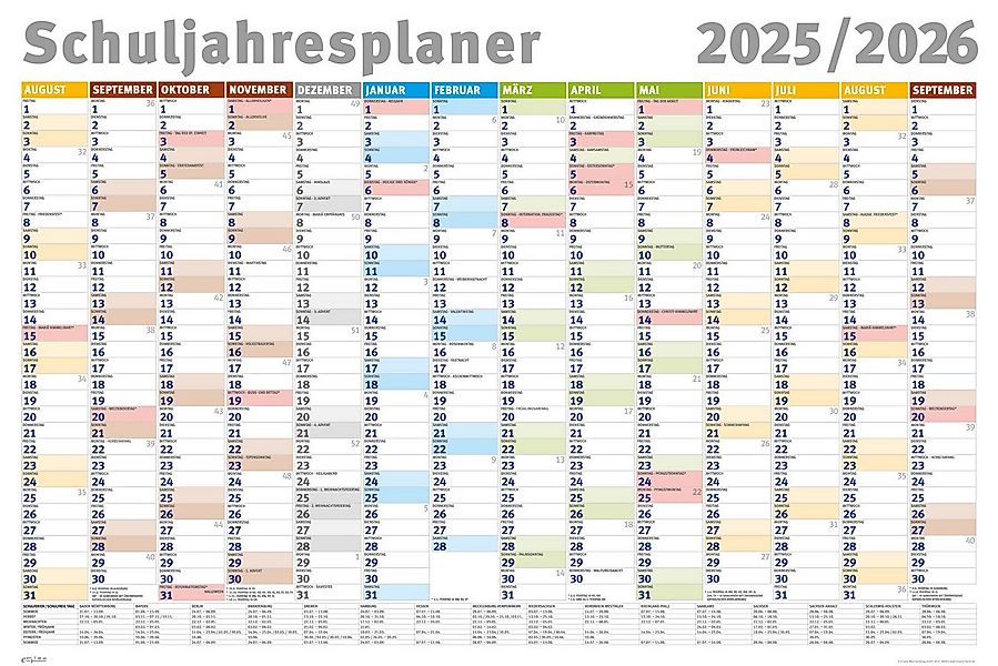 Poster Schuljahresplaner 2025/2026 - Wandplaner Kalender Poster Druck - Grö günstig online kaufen