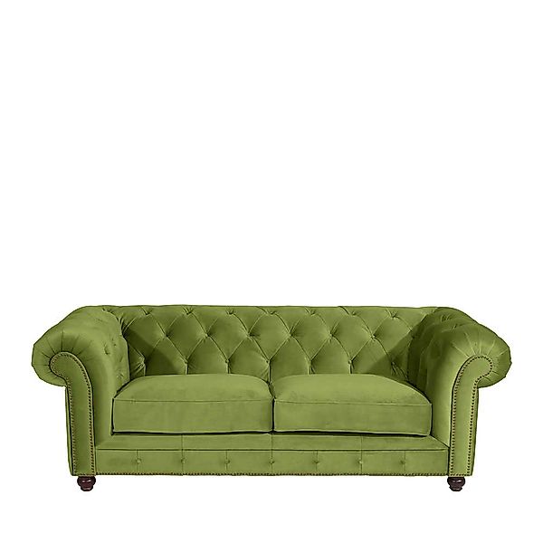 Dreisitzer Samtvelours Oliv im Chesterfield Look 216 cm breit günstig online kaufen