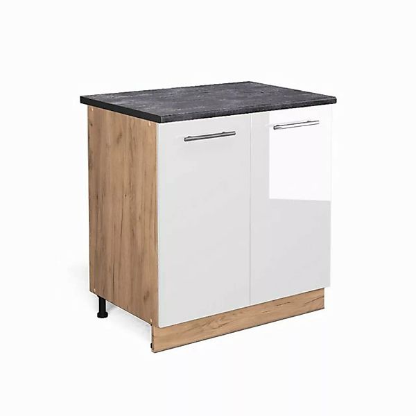 Vicco Spülenunterschrank Fame-Line, Weiß Hochglanz/Goldkraft Eiche, 80 cm m günstig online kaufen