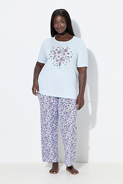Ulla Popken Pyjama Pyjama Blüten Rundhalsausschnitt Halbarm günstig online kaufen