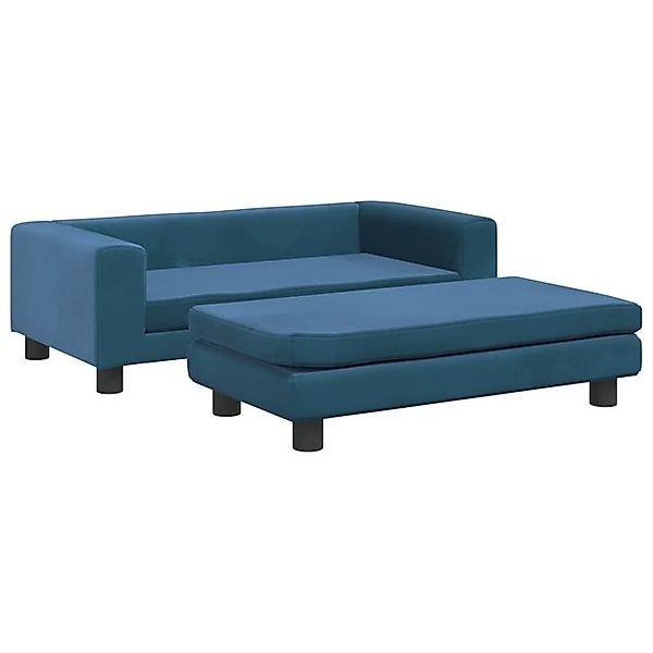 vidaXL Kindersofa Kindersofa mit Hocker Blau 100x50x30 cm Samt Kindercouch günstig online kaufen