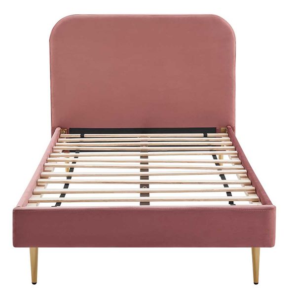 Stoffbett mit Samtbezug Rosa Gestell Goldfarben aus Metall günstig online kaufen