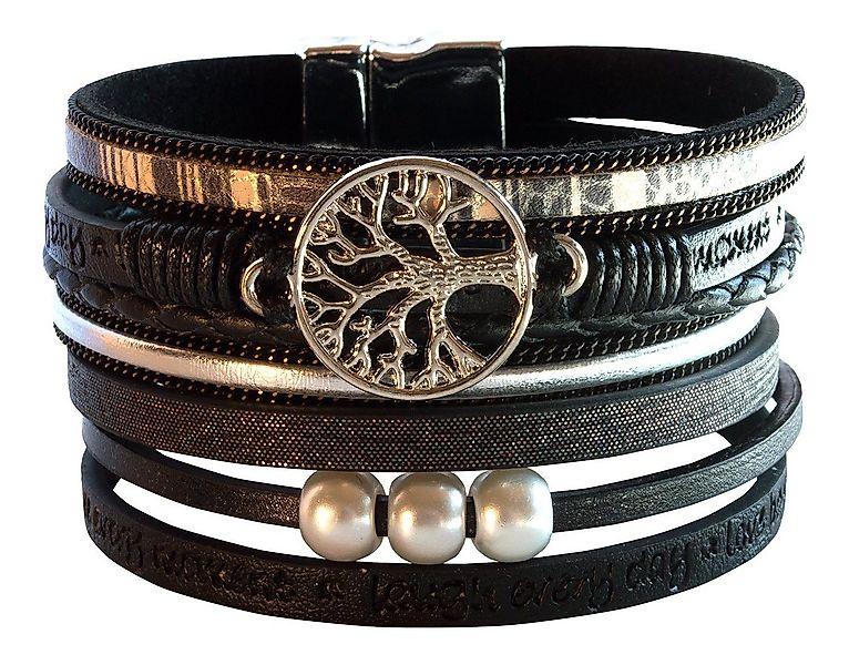 Saraswati Armband Armband "Baum des Lebens" Kunstleder schwarz, Metall silb günstig online kaufen