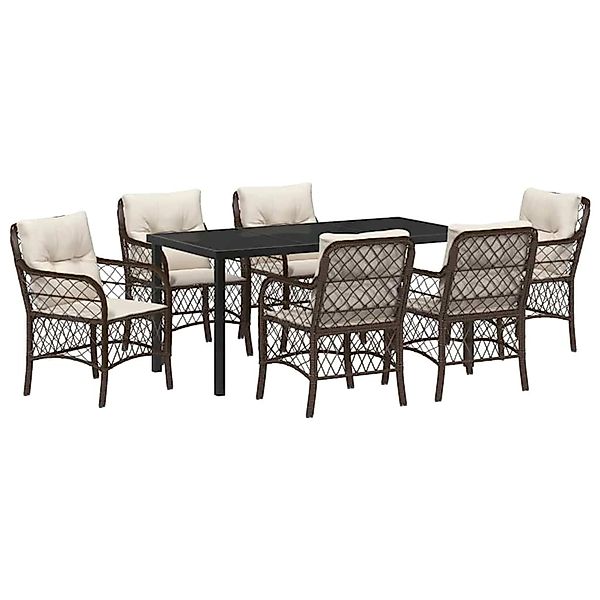 vidaXL Garten Essgruppe mit Kissen 7-Tlg Braun Poly Rattan 3380215 günstig online kaufen