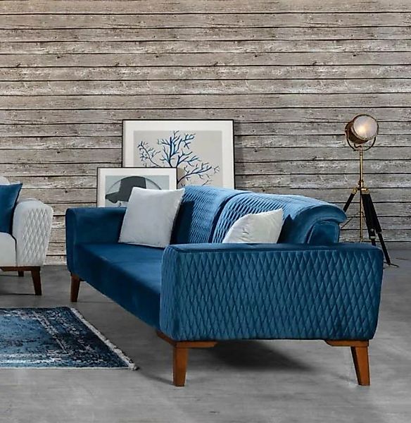 JVmoebel Sofa Design Dreisitzer Möbel Sofas 3 Sitzer Textil Blau Couchen Lo günstig online kaufen