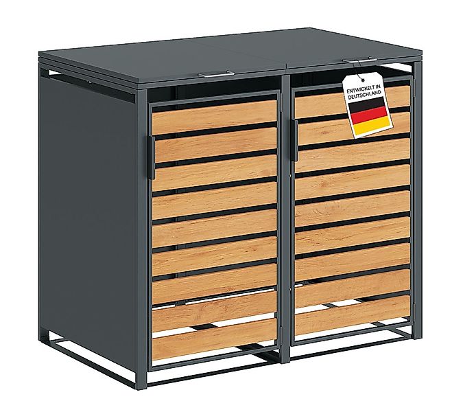 STEELSØN Mülltonnenbox Kestra 120L aus verzinktem Stahl (Anthrazit/Holz, Fü günstig online kaufen