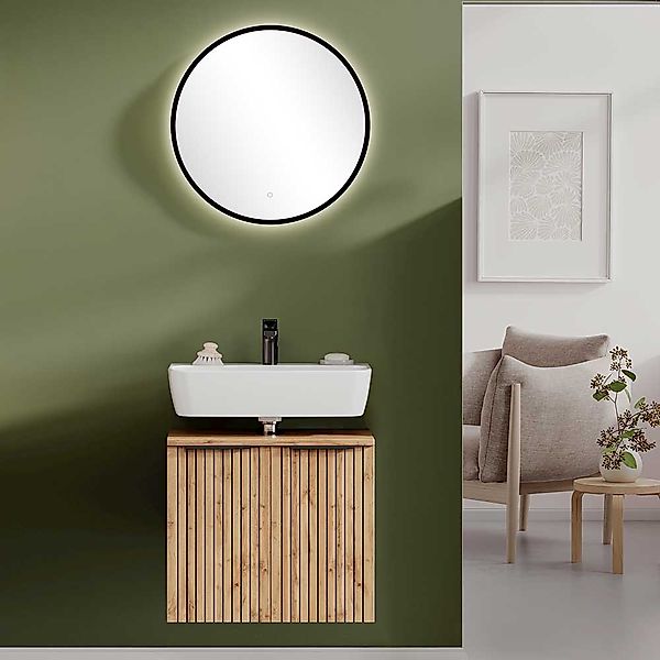 Waschplatz Set mit Spiegel in Wildeichefarben Schwarz (zweiteilig) günstig online kaufen