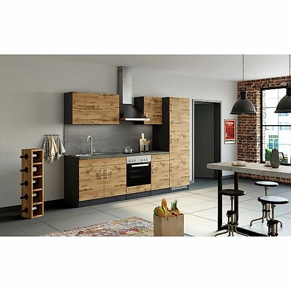 Held Möbel Küchenzeile Sorrento 270 cm Wotaneiche-Grafit ohne E-Geräte günstig online kaufen