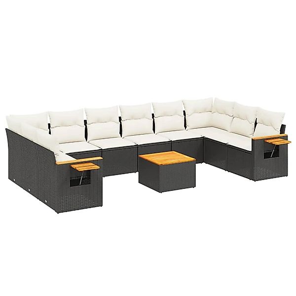vidaXL 11-Tlg Garten-Sofagarnitur mit Kissen Schwarz Poly Rattan 3227169 günstig online kaufen
