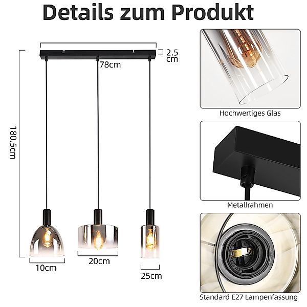 ZMH Pendelleuchte 3/4 Flammig E27 Esszimmer günstig online kaufen