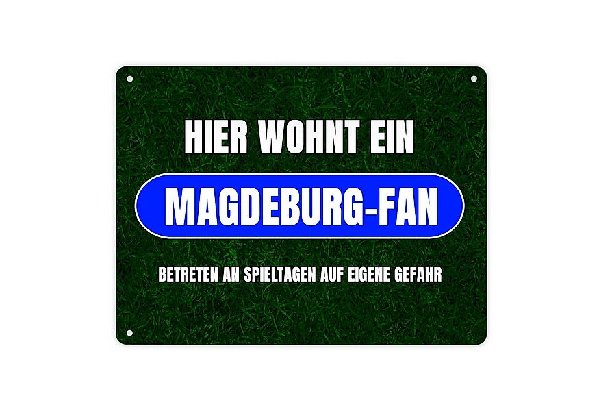 speecheese Metallschild Hier wohnt ein Magdeburg Fan Metallschild XL in 21x günstig online kaufen