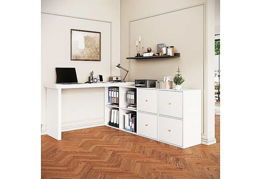 Flieks Schreibtisch 360° drehbar Bürotisch mit 4 Schubladen und 4 Fächern ( günstig online kaufen