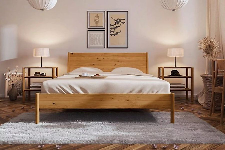 Natur24 Einzelbett Bett Zola 1 Wildeiche massiv 90x220 mit Holzkopfteil und günstig online kaufen