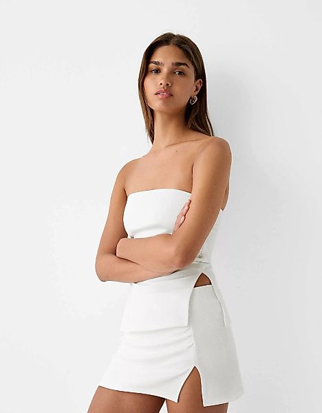 Bershka Hosenrock Aus Punto Di Roma Mit Raffung Damen Xs Grbrochenes Weiss günstig online kaufen