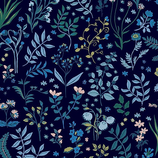 Joules Vliestapete Holcombe Floral 10 m x 52 cm Blau FSC® günstig online kaufen