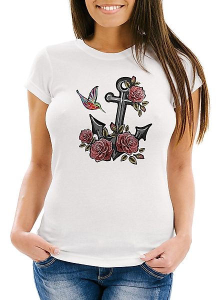 Neverless Print-Shirt Damen T-Shirt Anker Rosen günstig online kaufen
