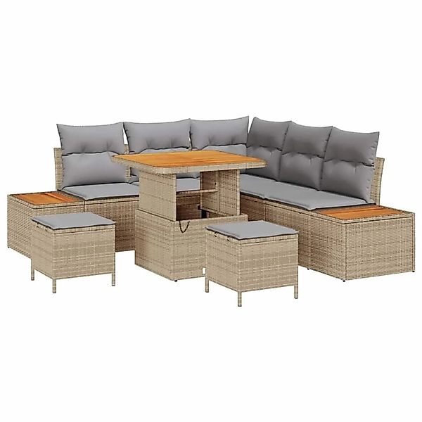 vidaXL Gartensofa-Set mit Kissen mit Speicher 8 Stk Beige Poly Rattan 33648 günstig online kaufen