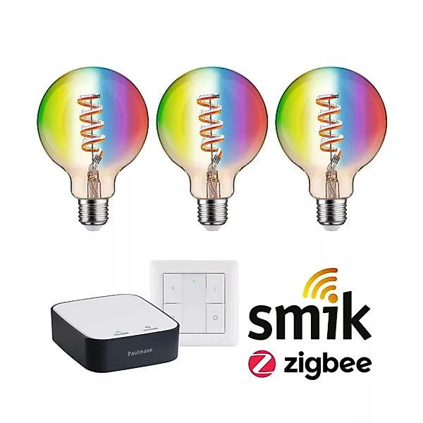 Smartes Zigbee 3.0 LED Starter Set Smik E27 - Globe G95 3x 6,3W 470lm RGBW günstig online kaufen