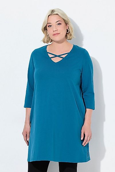Ulla Popken Longshirt Longshirt Zierbänder A-Linie V-Ausschnitt 3/4-Arm günstig online kaufen